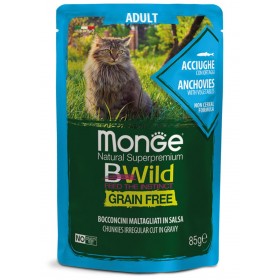 Monge Natural Super Premium Bwild Grain Free Formula Gatto Adulto Acciughe con ortaggi GR. 85 Monge Natural Super Premium Bwild Grain Free Formula Gatto