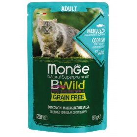 Monge Natural Super Premium Bwild Grain Free Formula Gatto Adulto Merluzzo con ortaggi GR. 85 Monge Natural Super Premium Bwild Grain Free Formula Gatto