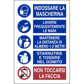 TARGA INDOSSARE MASCHERINA LAVARE MANI MANTENERE DISTANZA
