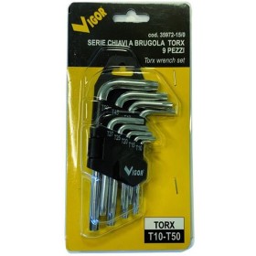 VIGOR SERIE CHIAVI A BRUGOLA TORX 9 PZ CON SUPPORTO T10 - T50