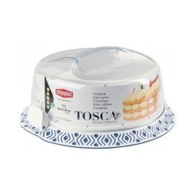 Suport tort din plastic Tosca cu clopot transparent Bianco Palace Blue cm. 37x36x16h. Suport tort din plastic Tosca cu clopot transparent Bianco