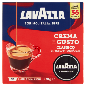 Lavazza A Modo Mio,Caffè Espresso, Crema E Gusto Classico- 36 Capsule Salva Aroma 270 G Lavazza A Modo Mio,Caffè Espresso, Crema E Gusto Classico- 36