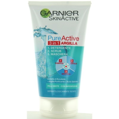 GARNIER PURE GEL 3IN1 150 ML. DETERGENT-SCRUB-MASCEARA