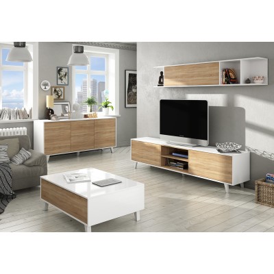 KIT CREDENZA CON 3 ANTE ZAIKEN BIANCO ROVERE cm.154x41x75h.