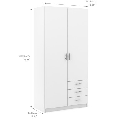 KIT ARMADIO SPRINT 2 ANTE E 3 CASSETTI BIANCO cm. 98x50x200h.