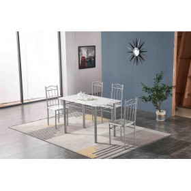 SET TAVOLO CU 4 SCAUNE 120x70 EFECT DE MARMURĂ UȘOARĂ