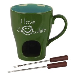 Tognana Cioccolatiera Con 2 Forchette Green-I Love Chocolate Porcellana Verde Tognana Cioccolatiera Con 2 Forchette Green-I Love Chocolate