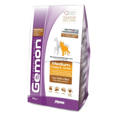 GEMON FEED PENTRU CANI MEDIUM PUPPY JUNIOR CU PUI ȘI OREZ KG. 3