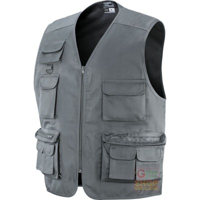 GILET COTONE POLIESTERE MULTITASCHE COLORE GRIGIO TG M L XL XXL