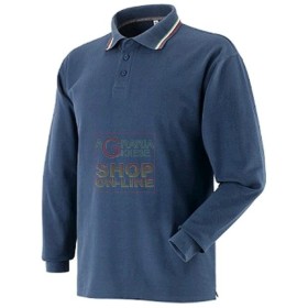 MAGLIETTA CĂMAȘĂ POLO MANICA LUNGĂ, CU DUNGI TRICOLORE DE BUMBAC PIEPTĂNAT TG DE CULOARE ALBASTRĂ. S LA XXL MAGLIETTA CĂMAȘĂ POLO MANICA LUNGĂ, CU DUNGI TRICOLORE DE