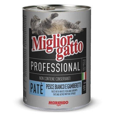 MIGLIORGATTO PATE PROFESSIONAL PESCE BIANCO E GAMBERETTI GR.400