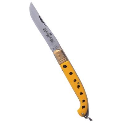 Paolucci Coltello zuavo manico giallo testine in ottone lama