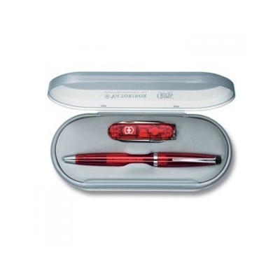 VICTORINOX SET CROSS SOLO TRANSLUCID ROȘU CU MULTIFUNCȚIONAL