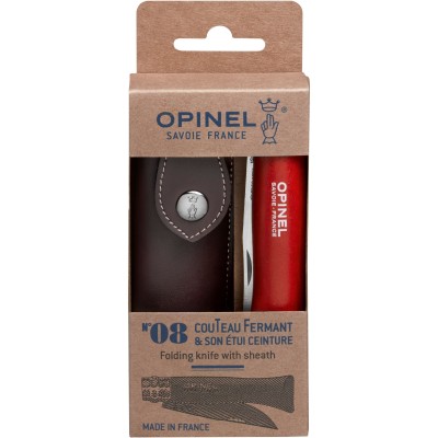 OPINEL COLTELLO LAMA INOX N. 8 CON LACCETTO FODERO ROSSO