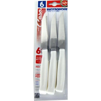 BONOMI SET COLTELLI DA TAVOLA E BISTECCA 6 PEZZI MANICO BIANCO