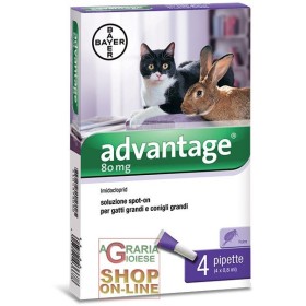 ADVANTAGE 80 PER GATTI E CONIGLI GRANDI 4 PIPPETTE OTRE KG. 4 ADVANTAGE 80 PER GATTI E CONIGLI GRANDI 4 PIPPETTE OTRE KG. 4