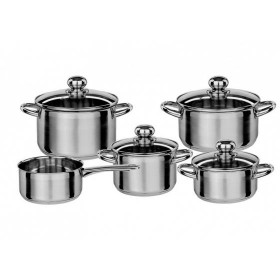 SET DE 5 VASE DIN OTEL INOXIDABIL CU 4 CAPACE DIN OTEL INOXIDABIL CU FUND DE INDUCTIE SET DE 5 VASE DIN OTEL INOXIDABIL CU 4 CAPACE DIN OTEL