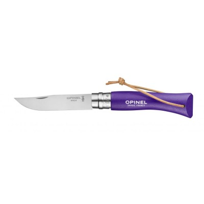 OPINEL CUȚIT N. 7 INOX CU MANICO VIOLET CU ȘIR DE SERTAR