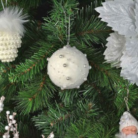 PALLINE SFERE PER ALBERO DI NATALE BIANCO CON PERLINE CM. 9 PZ.