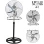 VENTILATORE IN ACCIAIO 50W 3 IN 1 PIANTANA DA TAVOLO PARETE -